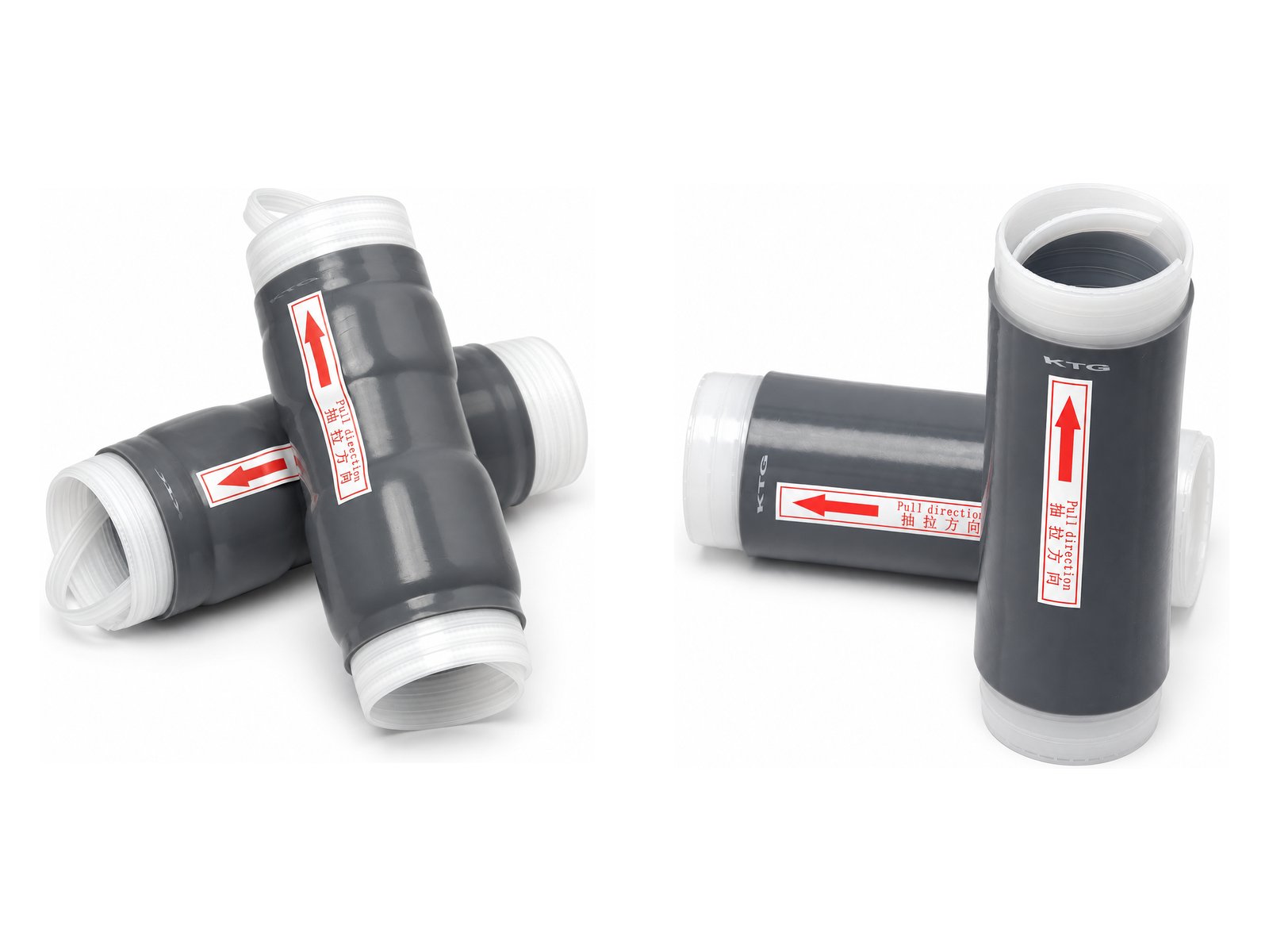 KTG CYG-SSS silicone cold shrink tubes: mastic-lined on the left, plain on the right